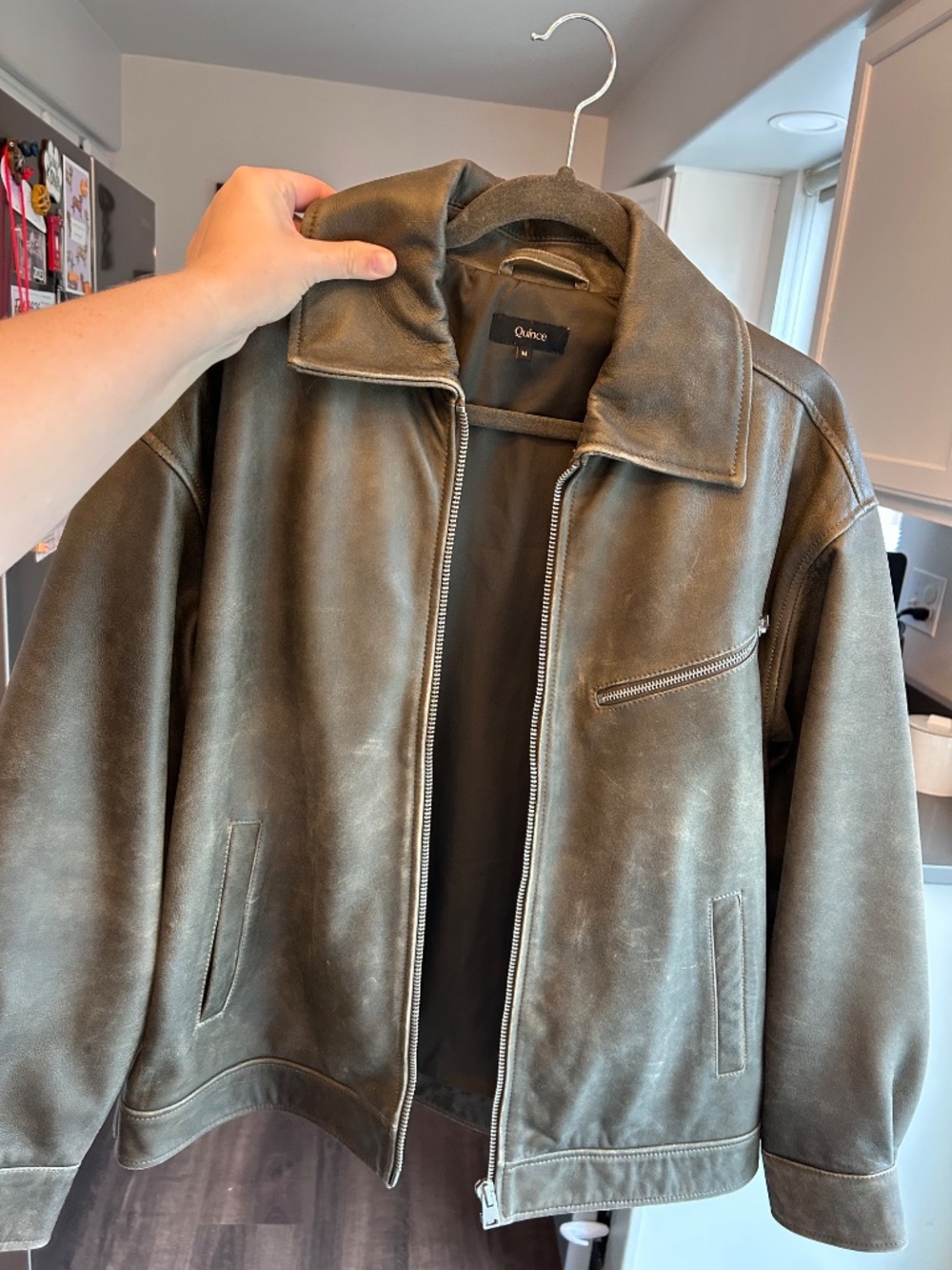 Quince Olive Green Leather Jacket - Picture 4 of 6